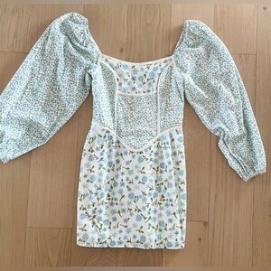 SABO SKIRT BALLON SLEEVE FORAL CORSET DRESS